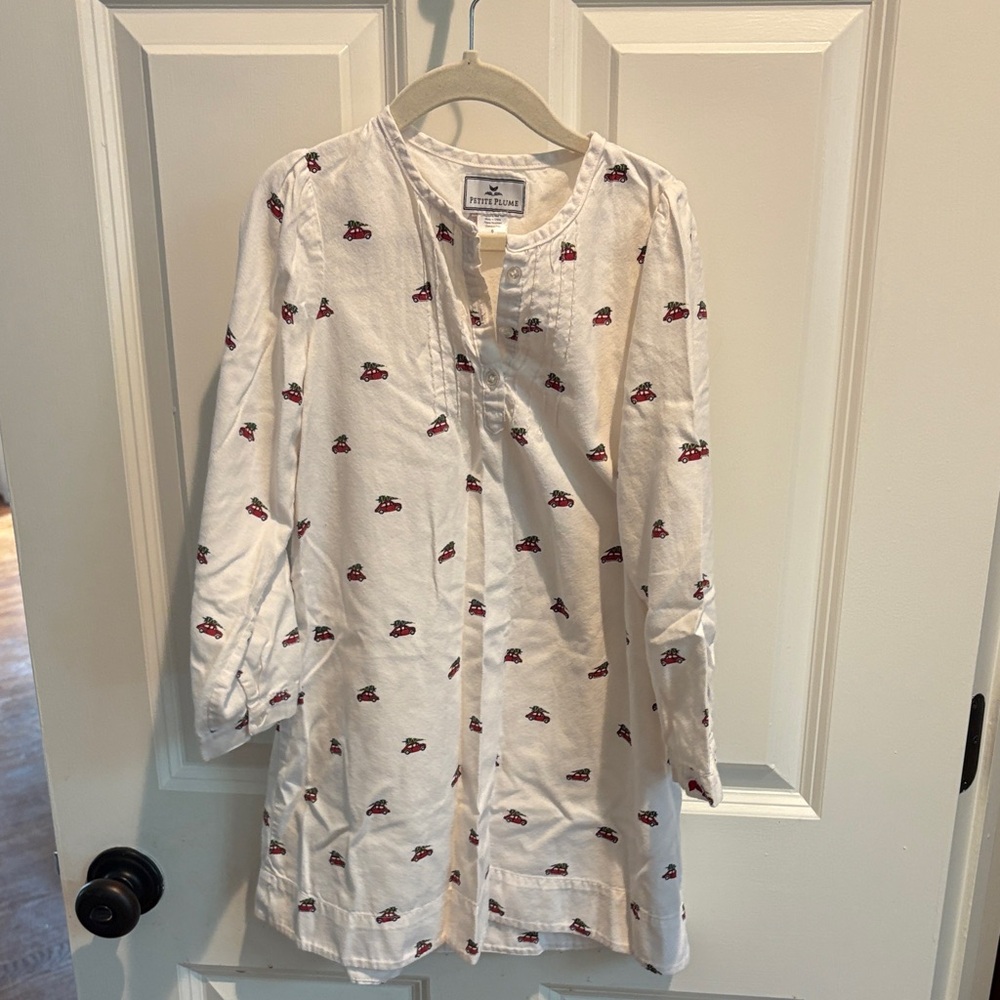 Kids White Pajama Nightgown with Red Pattern